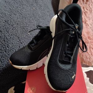 Puma Black & White Mesh Running Sneakers with Subtle Pink Accent